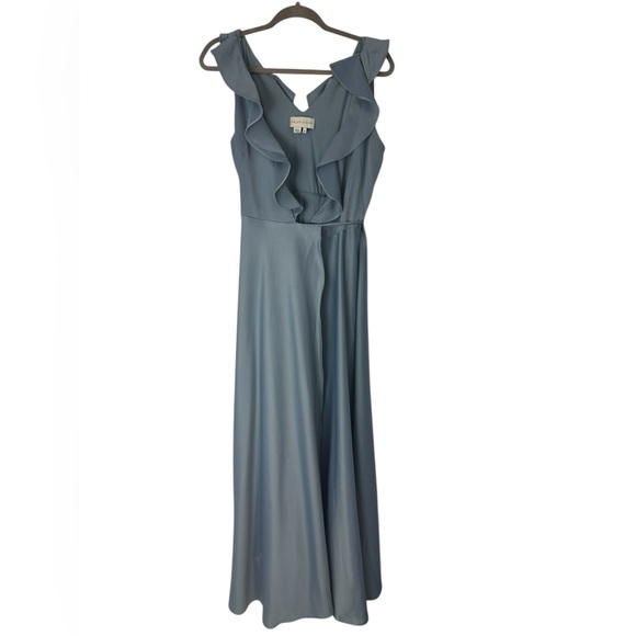 Sachin + Babi Tansy Satin Charmeuse Wrap Maxi
Dress DUSTY BLUE Size 4 Ruffle - Picture 5 of 14